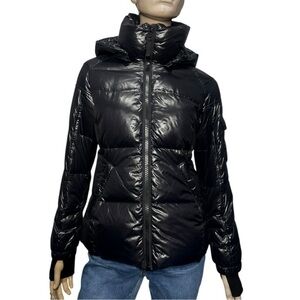 S13 Women’s Size S Black Glossy Hooded Duck Down Filled Puffer Jacket